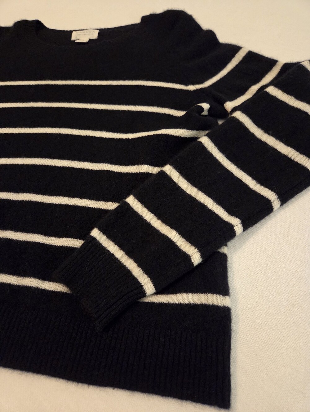 CASLON Black White Striped 100% Cashmere Crewneck Sweater Women's Size XL - Picture 9 of 13